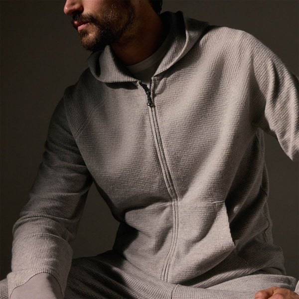 James Perse Brushed Thermal Zip Up Heather Grey