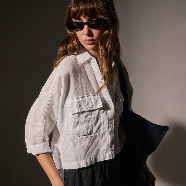 James Perse Cargo Pocket Cropped Shirt White