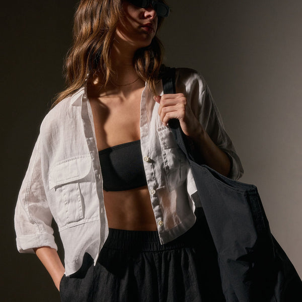 james perse Cargo Pocket Cropped Shirt White