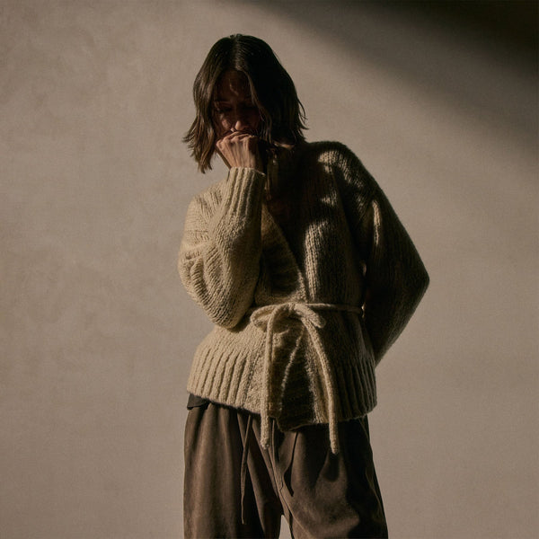 James Perse Cashmere Silk Belted Cardigan Biscotti