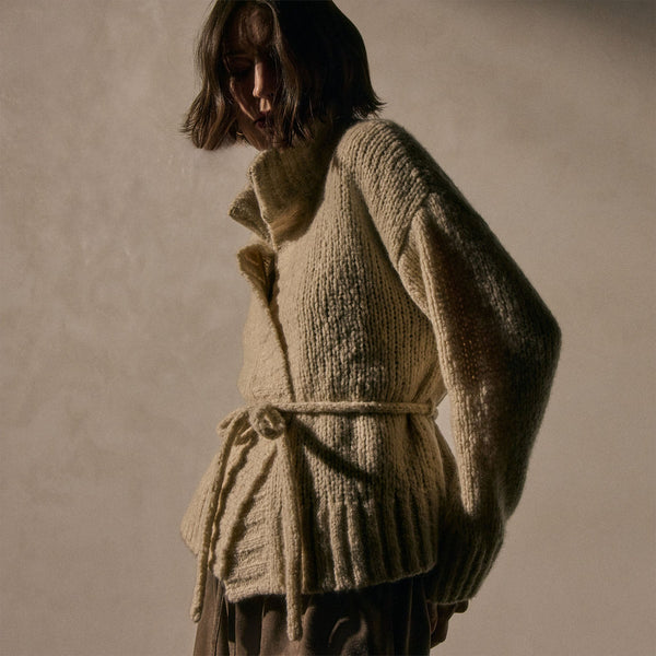 james perse Cashmere Silk Belted Cardigan Biscotti