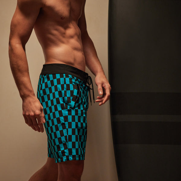 James Perse Checkered Boardshort Black/Blue Lagoon