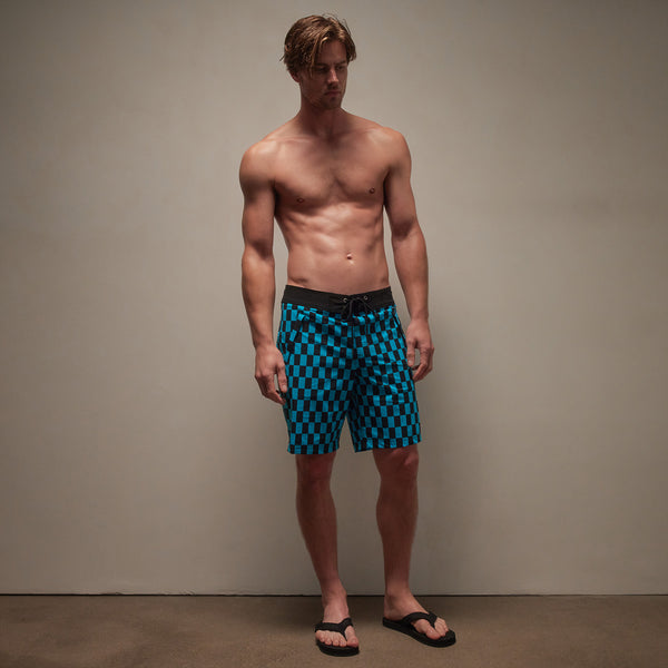 James Perse Checkered Boardshort Black/Blue Lagoon