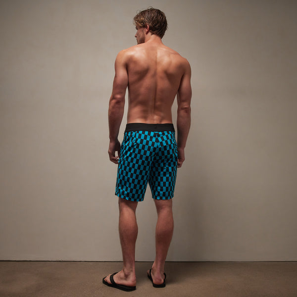 James Perse Checkered Boardshort Black/Blue Lagoon