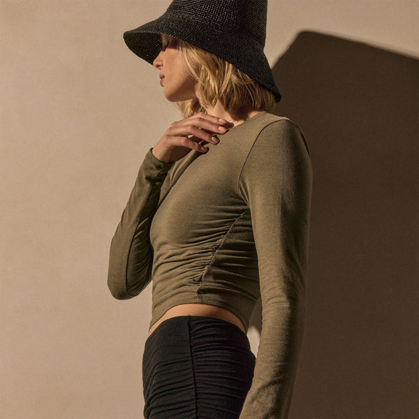 james perse Cotton Blend Jersey Ruched Top Birch