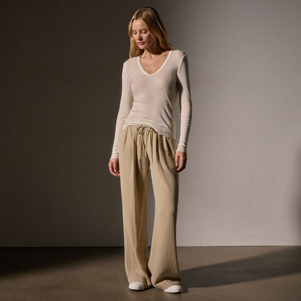 James Perse Cotton Cashmere Blend Deep V Tee Ivory