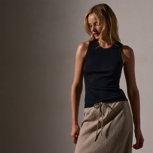 james perse Cotton Cashmere Rib Shell Top Black