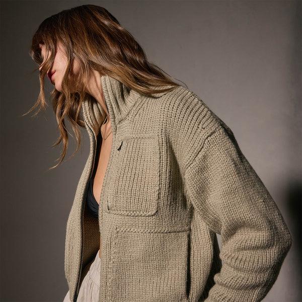 James Perse Cotton Knit Zip Front Sweater Overcast