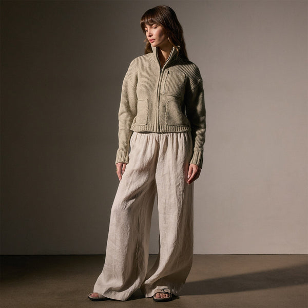 James Perse Cotton Knit Zip Front Sweater Overcast