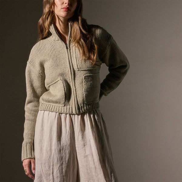 james perse Cotton Knit Zip Front Sweater Overcast