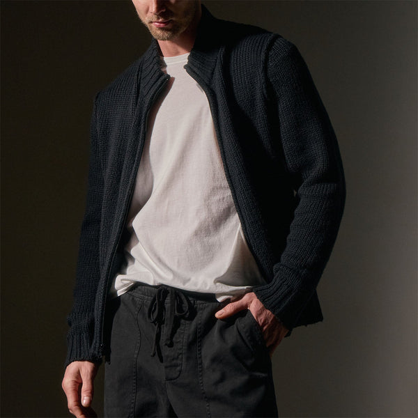 James Perse Cotton Knit Zip Up Sweater Black