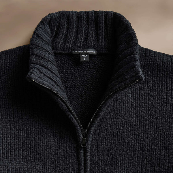 James Perse Cotton Knit Zip Up Sweater Black