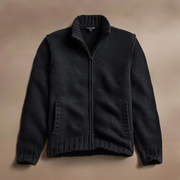 james perse Cotton Knit Zip Up Sweater Black