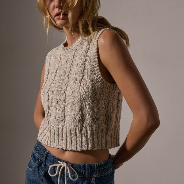 james perse Cotton Linen Cable Knit Vest Natural