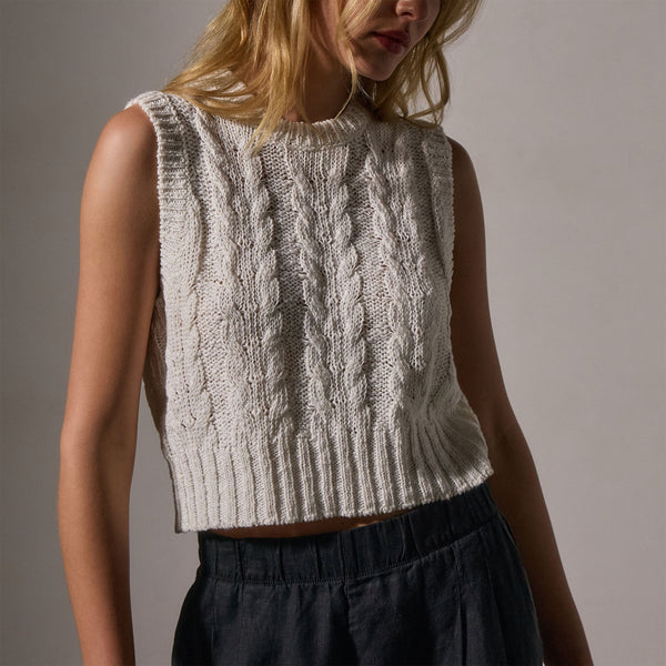 James Perse Cotton Linen Cable Knit Vest White