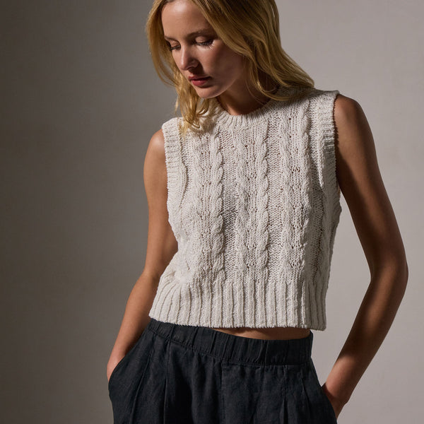 james perse Cotton Linen Cable Knit Vest White