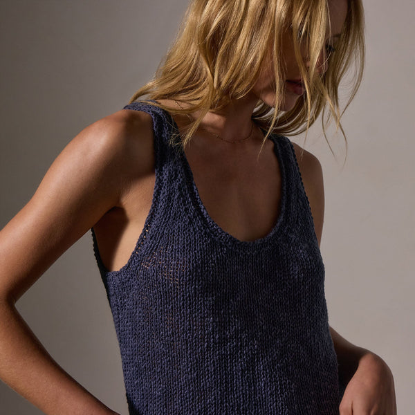 James Perse Cotton Linen Knit Tank Faded Navy