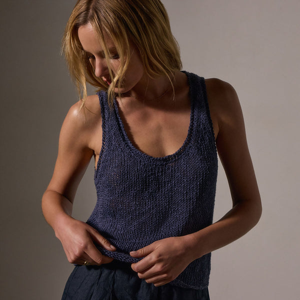 james perse Cotton Linen Knit Tank Faded Navy