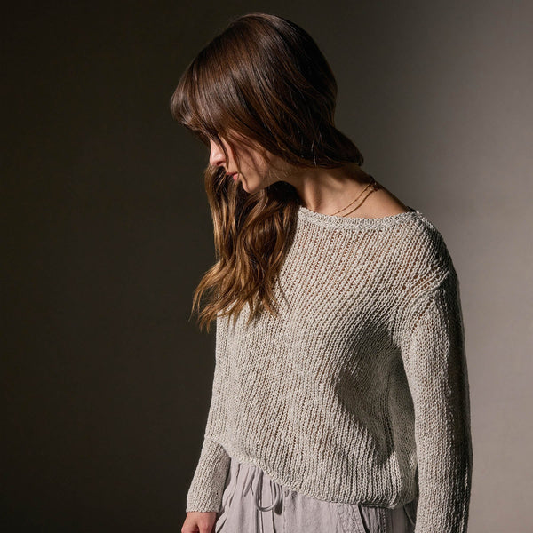 James Perse Cotton Linen Open Knit Pullover Foam