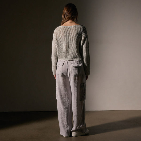 James Perse Cotton Linen Open Knit Pullover Foam
