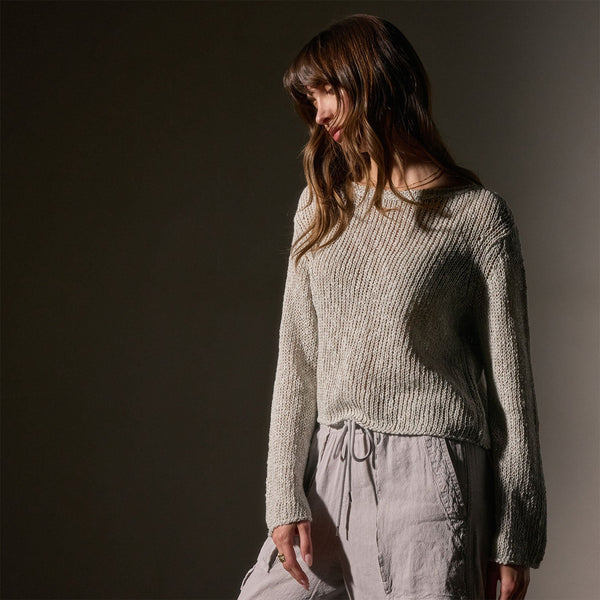 james perse Cotton Linen Open Knit Pullover Foam