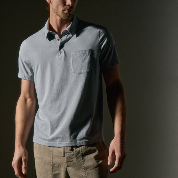 James Perse Cotton Linen Pocket Polo Grey Sky