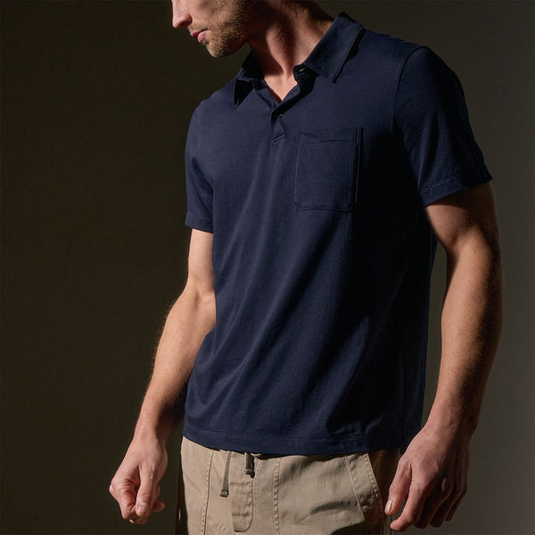 James Perse Cotton Linen Pocket Polo Navy
