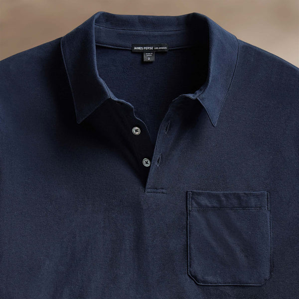 James Perse Cotton Linen Pocket Polo Navy