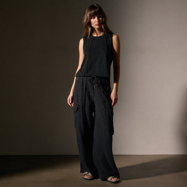 James Perse Cotton Linen Silk Shell Top Black