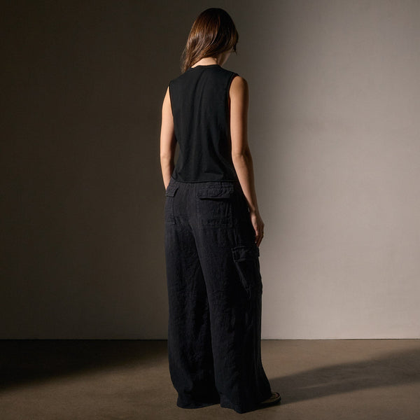 James Perse Cotton Linen Silk Shell Top Black