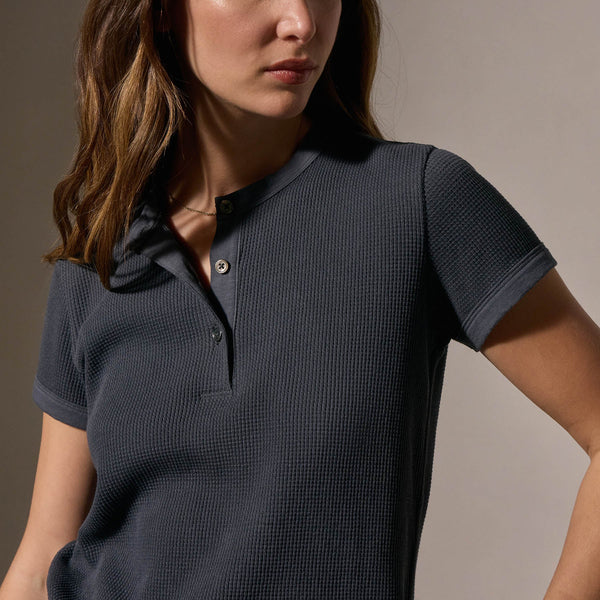 James Perse Cotton Linen Waffle Henley Asphalt