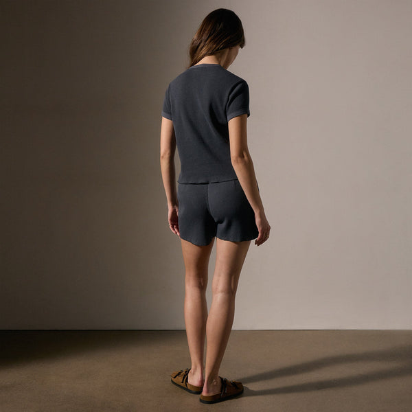 James Perse Cotton Linen Waffle Henley Asphalt