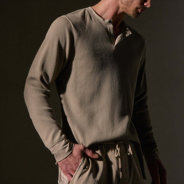James Perse Cotton Linen Waffle Henley Overcast