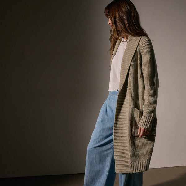 james perse Cotton Shawl Collar Cardigan Overcast