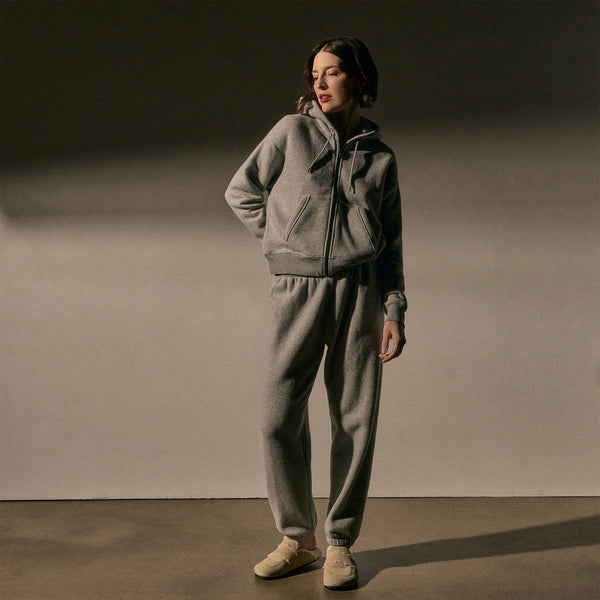 James Perse Cozy Fleece Zip Hoodie Heather Grey