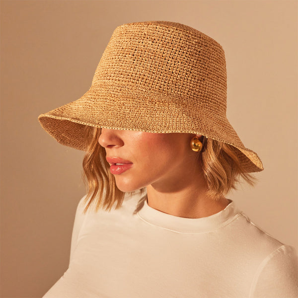 James Perse Crochet Bucket Hat Jute