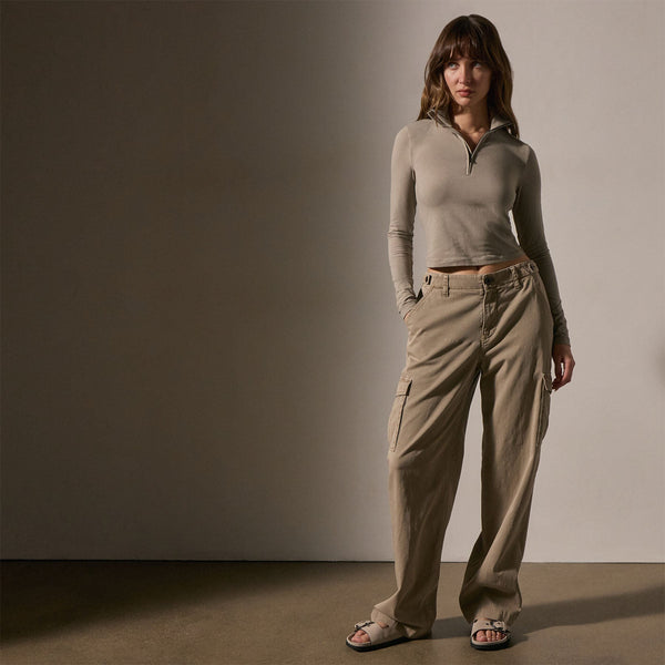 James Perse Cropped Long Sleeve Half Zip Overcast