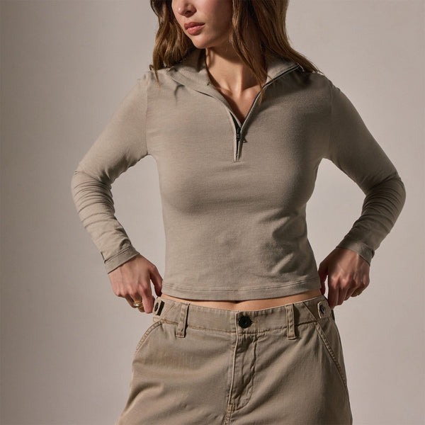 james perse Cropped Long Sleeve Half Zip Overcast