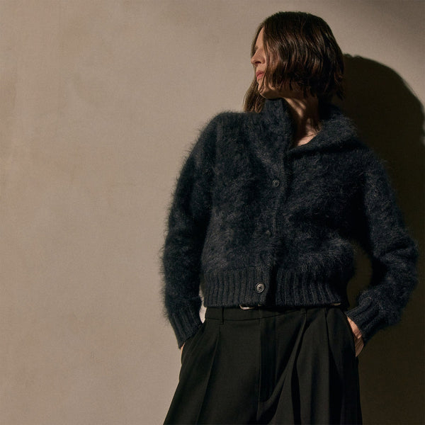 james perse Halo Brushed Cashmere Cardigan Coal