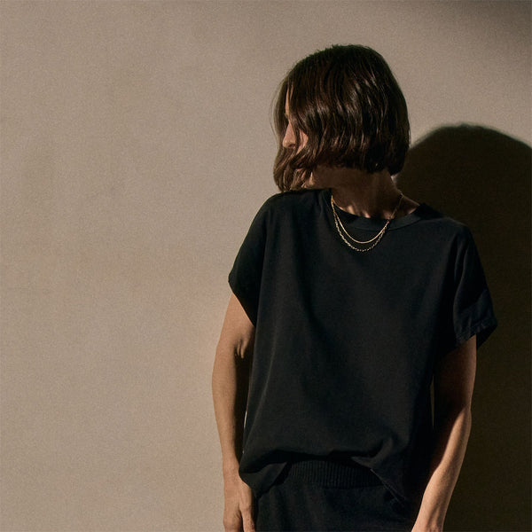 james perse Heavy Luxe Jersey Cap Sleeve Tee Black