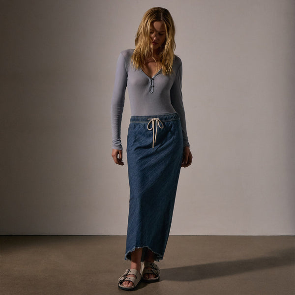 James Perse High Low Denim Skirt Medium Wash