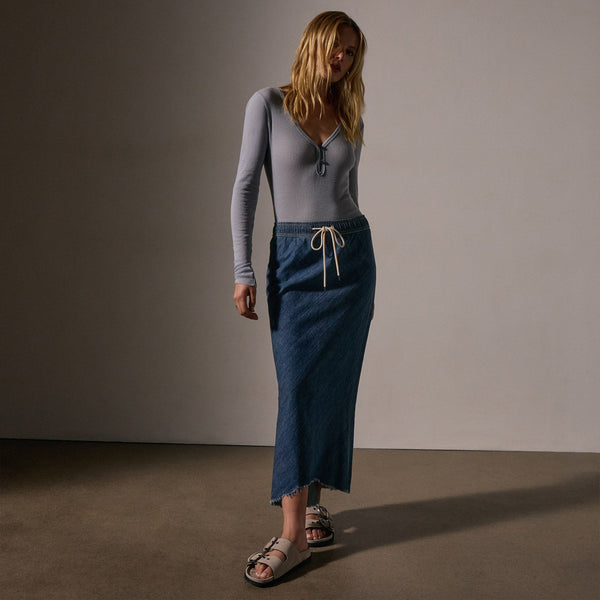 james perse High Low Denim Skirt Medium Wash