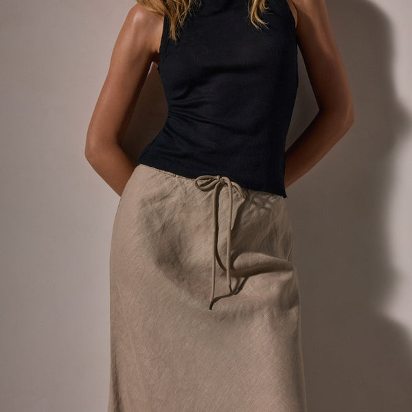James Perse High Low Linen Skirt Overcast Pigment