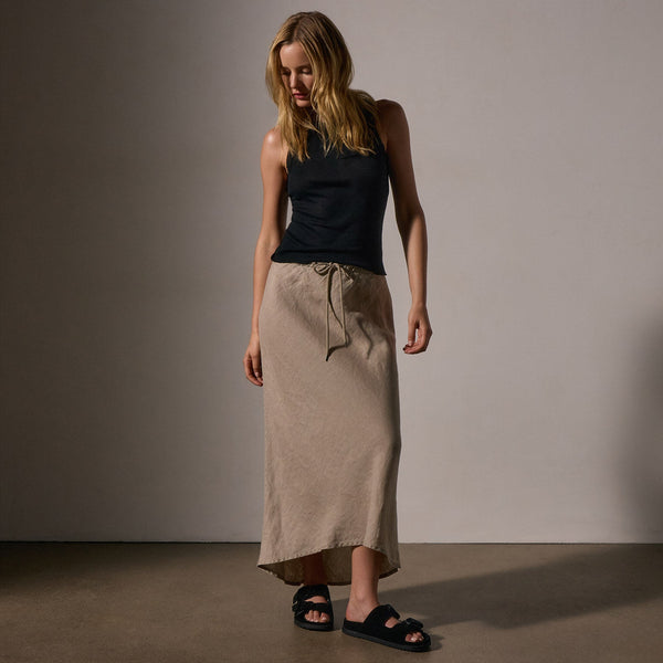 James Perse High Low Linen Skirt Overcast Pigment
