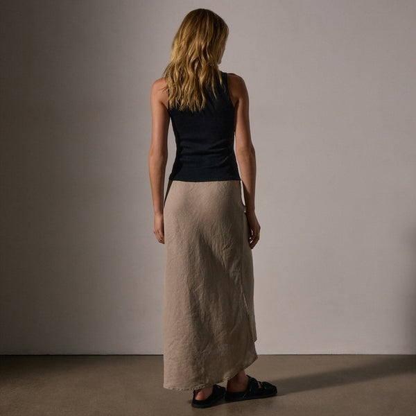 James Perse High Low Linen Skirt Overcast Pigment