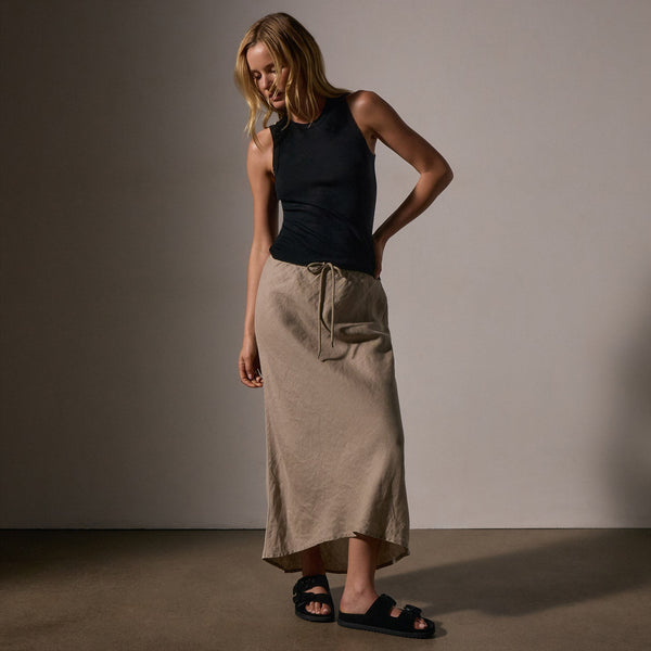 james perse High Low Linen Skirt Overcast Pigment