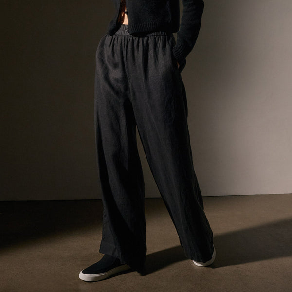 James Perse Lightweight Linen Wide Leg Pant Black