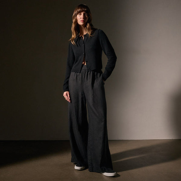James Perse Lightweight Linen Wide Leg Pant Black