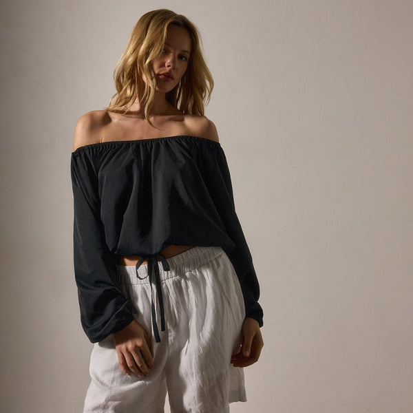 James Perse Lightweight Matte Sateen Blouse Black