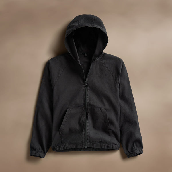 james perse Linen Blend Zip Front Hoodie Black